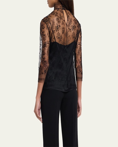 Lace High-Neck Shirt w/ Attached Camisole