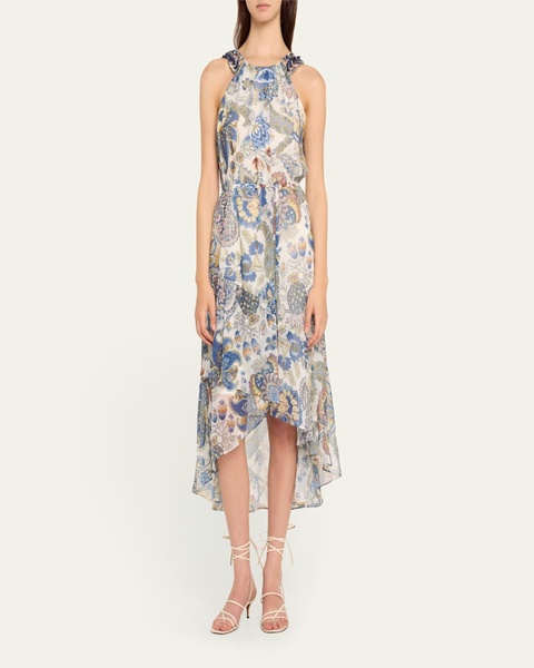 Allison Beaded Floral-Print Midi Dress