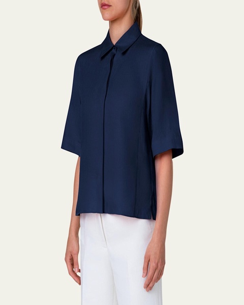 Linen Voile Collared Boxy Shirt