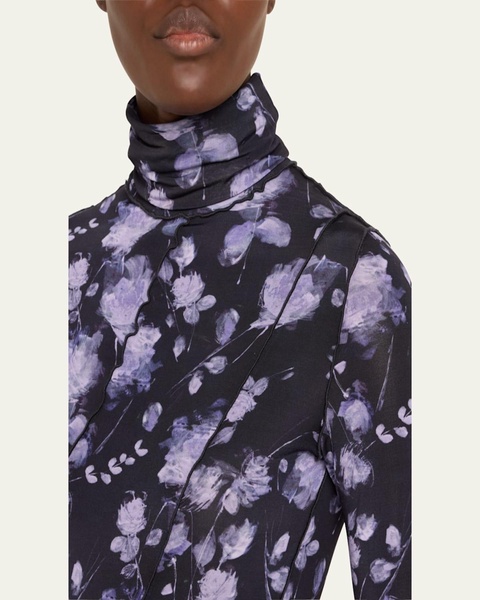 Watercolor Floral Diagonal Patch Turtlenck Top