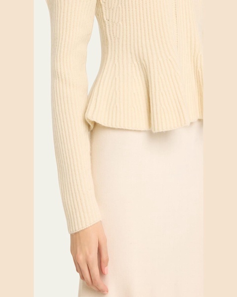 Carrol Peplum Ribbed Cashmere Wool Cardigan