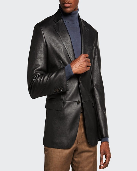 Men's Regular-Fit Leather Two-Button Blazer