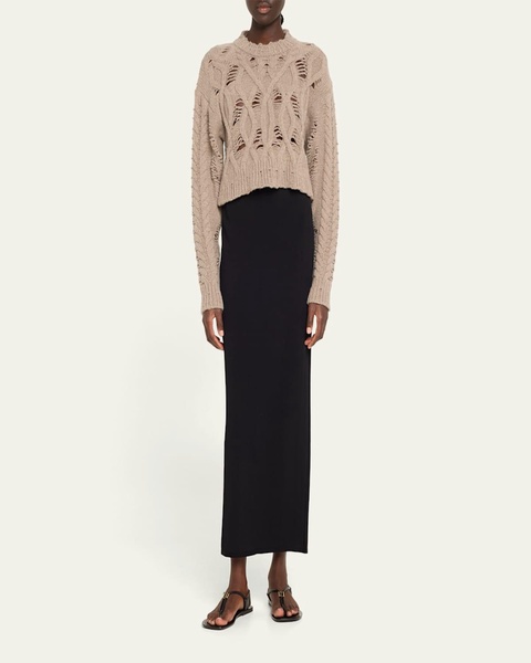 Distress Crop Cable Wool Cashmere Sweater