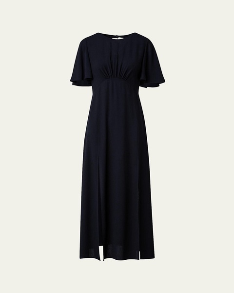 Moss Crepe Midi Dress with Half Circle Waistline