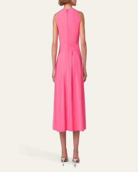 Flared Taffeta Belted Midi Dress