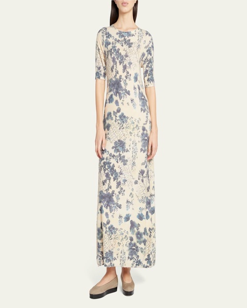 Blue Eyes Hill Floral Cashmere Maxi Dress