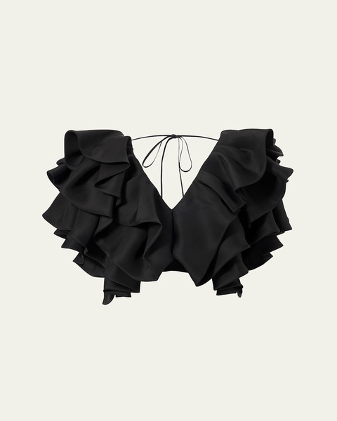 Crop Folded Ruffle Silk Top