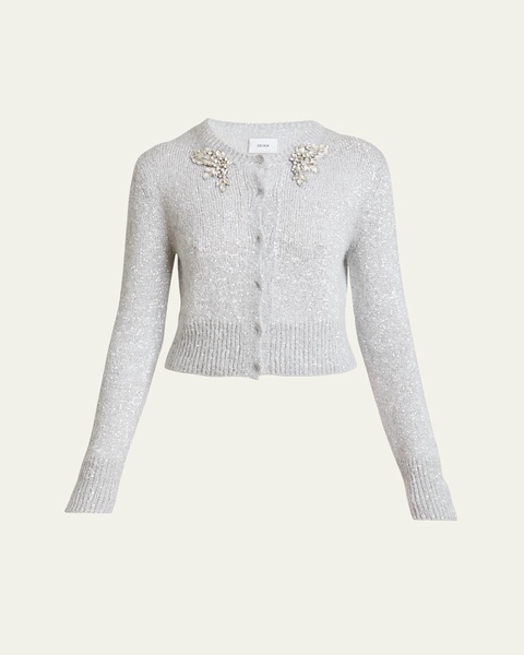 Sequined Crystal Knit Cropped Cardigan