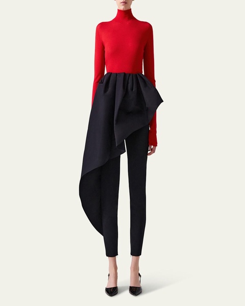 Asymmetric Ruffle Skinny-Leg Ankle Pants