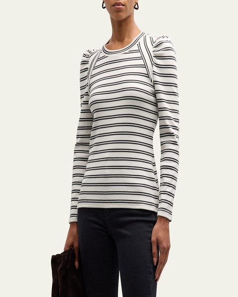 Delano Striped Puff-Sleeve Top