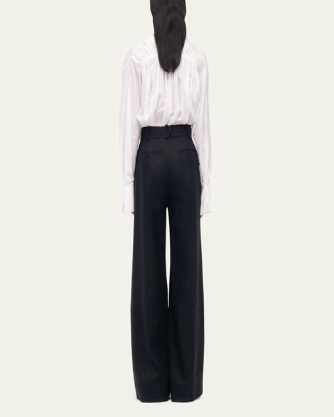 Pleated Front Wide-Leg Linen Trousers