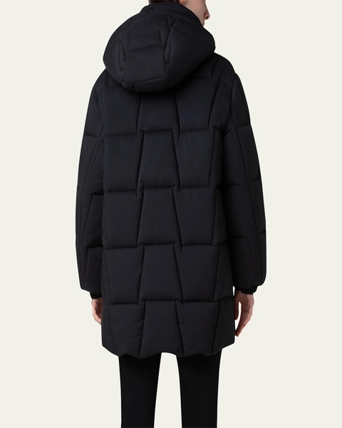 Zola Quilted Trapezoid Taffeta Hooded Coat