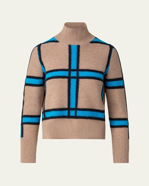 Cashmere-Blend Window Check Knit Sweater