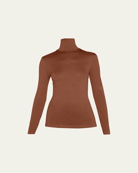 Cashmere-Silk Mock-Neck Long-Sleeve Top