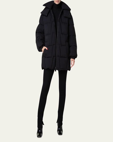 Zola Quilted Trapezoid Taffeta Hooded Coat