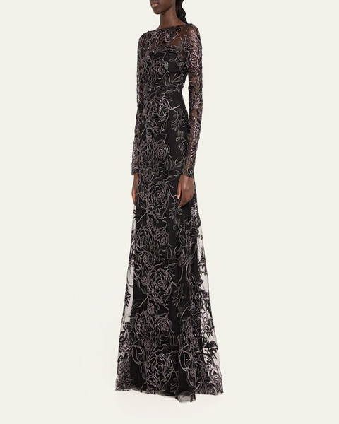 Metallic Raffia Floral Embroidered Gown