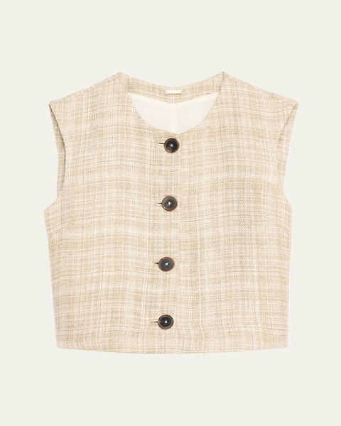 Remo Silk Linen Plaid Vest Top