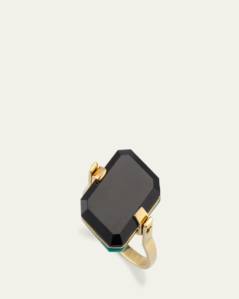 Deco Sandwich Turning Black and Green Agate Ring