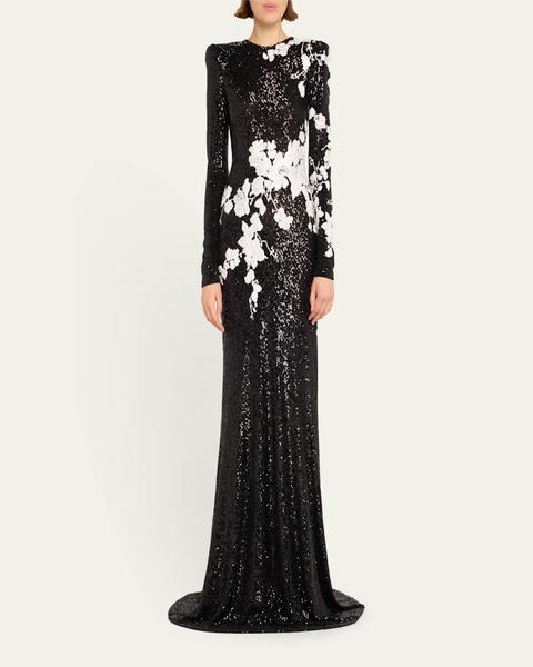 Sequined Floral Applique Gown