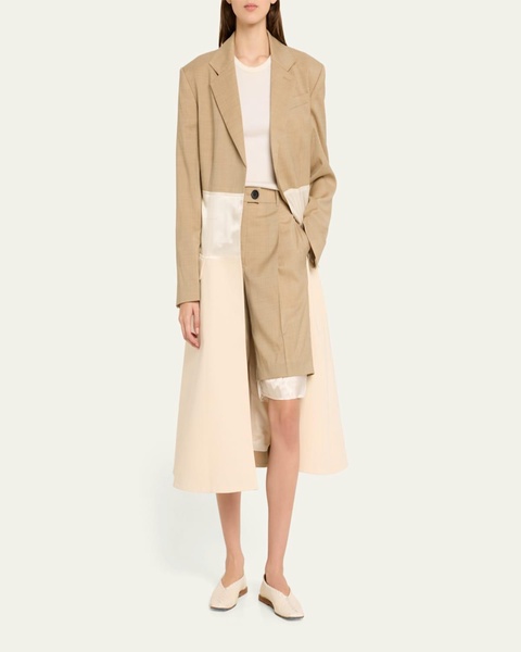 Collage Paneled Open-Front Wool Coat