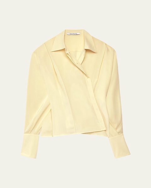 Convertible Pleated Silk Wrap Shirt