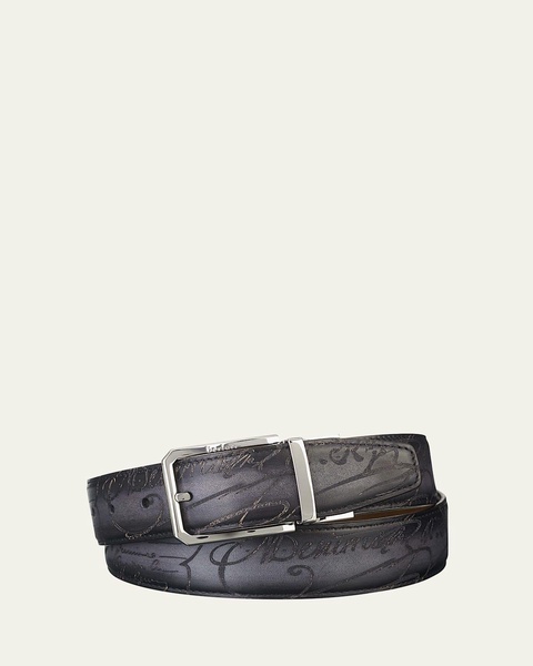 Men's Reversible Scripted Leather Belt