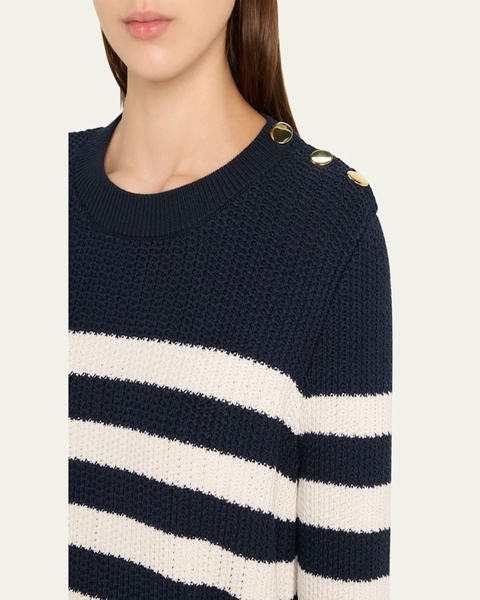 Striped Crewneck Sweater with Buttons