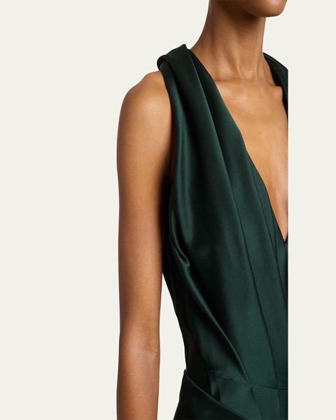 Plunging Pleated Satin Gown