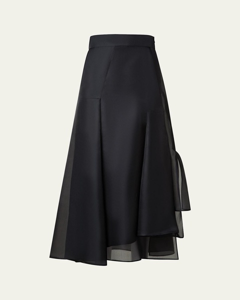 Asymmetric Pleated Silk Organza Midi Skirt