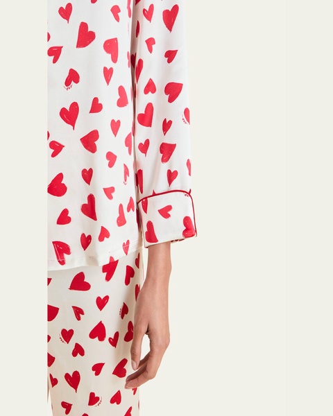 Lila Heart-Print Silk Pajama Set