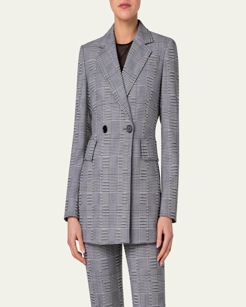 Blurred Glencheck Long Wool Blazer