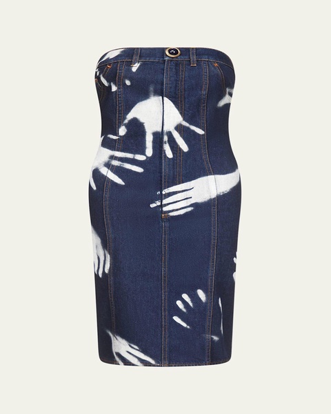 Handprint Strapless Denim Dress