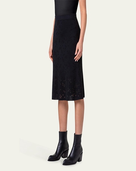 Wool-Silk Blend Knit Midi Skirt with Stars Intarsia Detail