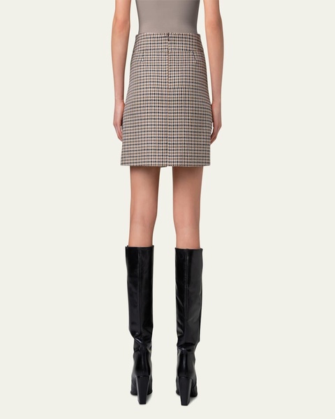 Houndstooth Shetland Tweed Pleated Mini Skirt