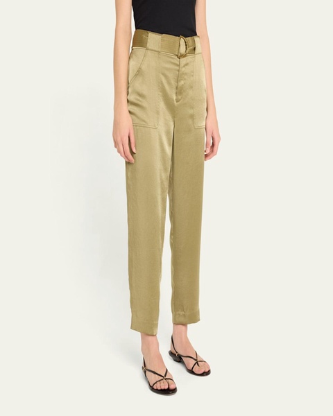 Hayden Belted Cropped Satin Pants