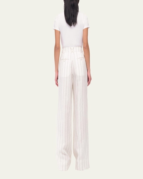 Stripe Pleated Front Wide-Leg Linen Trousers