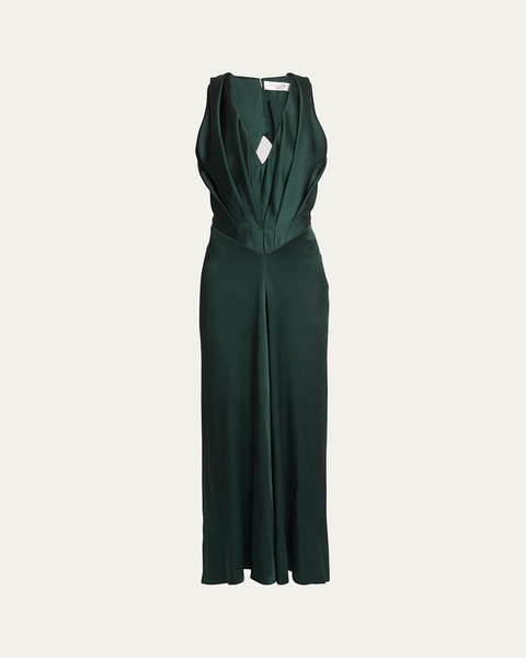 Plunging Pleated Satin Gown