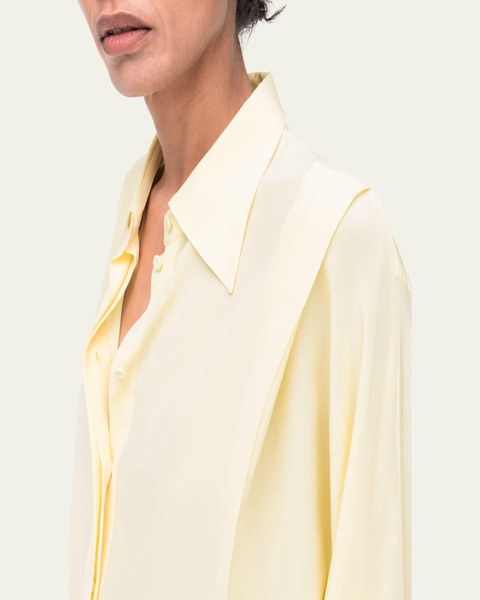 Convertible Pleated Silk Wrap Shirt