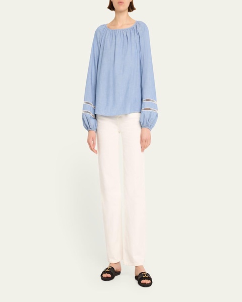 x High Summer Chambray Blouse with Netted Detailing