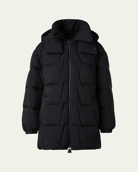 Zola Quilted Trapezoid Taffeta Hooded Coat