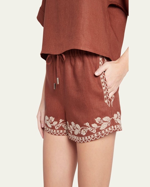 Ernst Embroidered Drawstring Flax Shorts