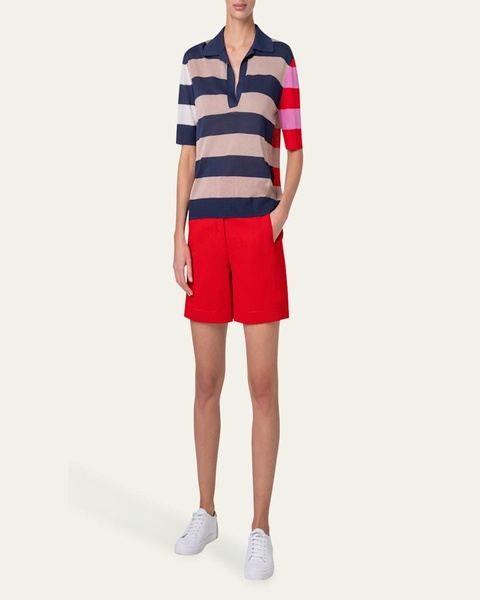 Colorblock Striped Knit Polo Sweater