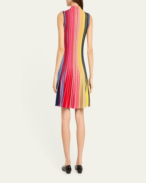 Reverse Rainbow Fit-Flare Ribbed Wool Mini Dress