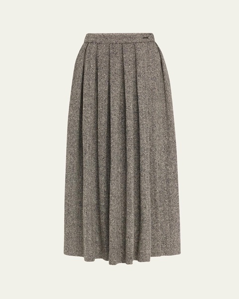 Pleated Wool Herringbone Ball Skirt