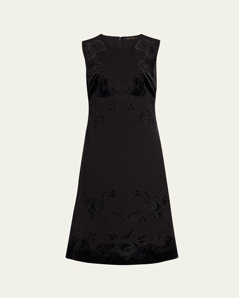 Sleeveless Velvet-Embroidered Dress