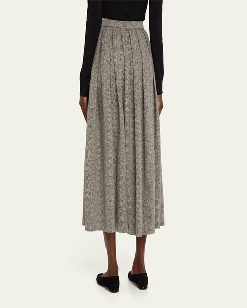 Pleated Wool Herringbone Ball Skirt