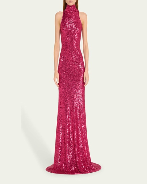 Sequined High-Neck Mermaid Gown