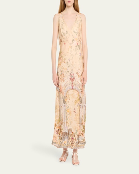 V-Neck Jacquard Slip Midi Dress