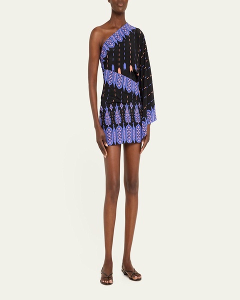 Black Canyon Printed One-Shoulder Silk CDC Mini Dress