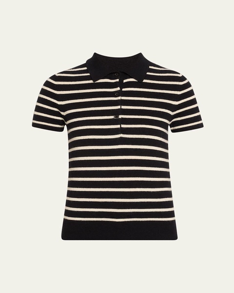 Leanna Cashmere Striped Polo Shirt